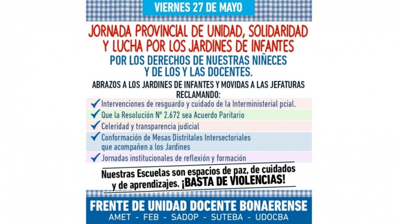 JORNADA PROVINCIAL DE UNIDAD, SOLIDARIDAD Y LUCHA POR LOS JARDINES DE INFANTES
