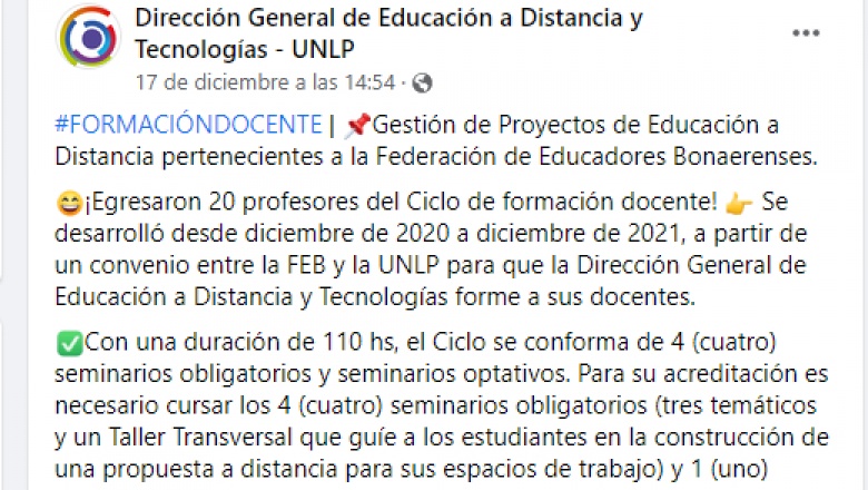 PROFESORES DEL INSTITUTO DE LA FEB CULMINARON SU CICLO DE FORMACIÓN CON LA UNLP