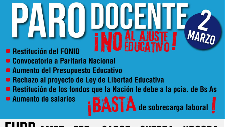 FUDB: 2 de marzo- PARO DOCENTE